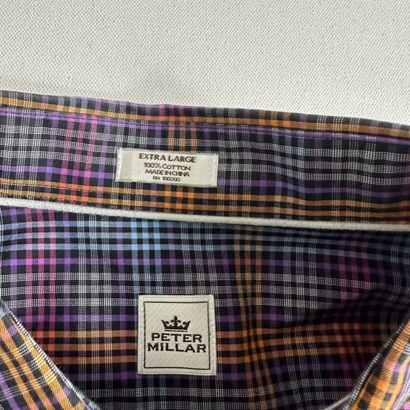 Peter Millar Button Down Shirt‎ Longsleeve Men Black Checkered Purple Orange XL - Picture 6 of 9